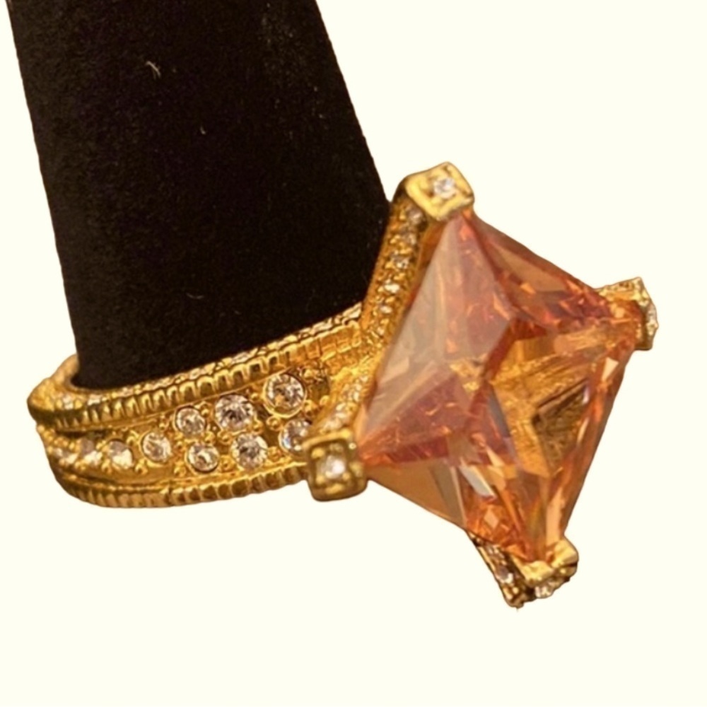 Rodrigo OTAZU Incredible Peach Princess Cut Cocktail Ring Size 8